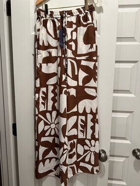 RACHEL Rachel Roy Brown and White Wide-Leg Printed Pants